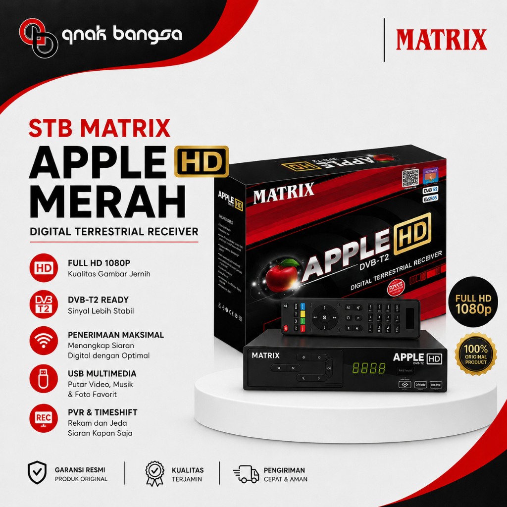 MATRIX STB Apple HD Merah DVB-T2 Full HD 1080P
