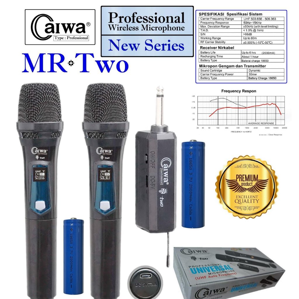 Caiwa MR-Two Mikrofon Wireless UHF 2 Mic Profesional Receiver Universal