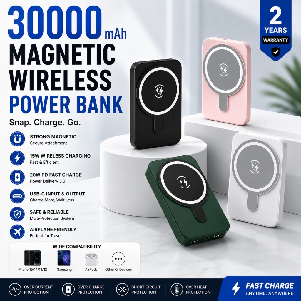 hot yibao power bank 30000mah wireless magsafe fast charging magnetic 20w type c for iphone android
