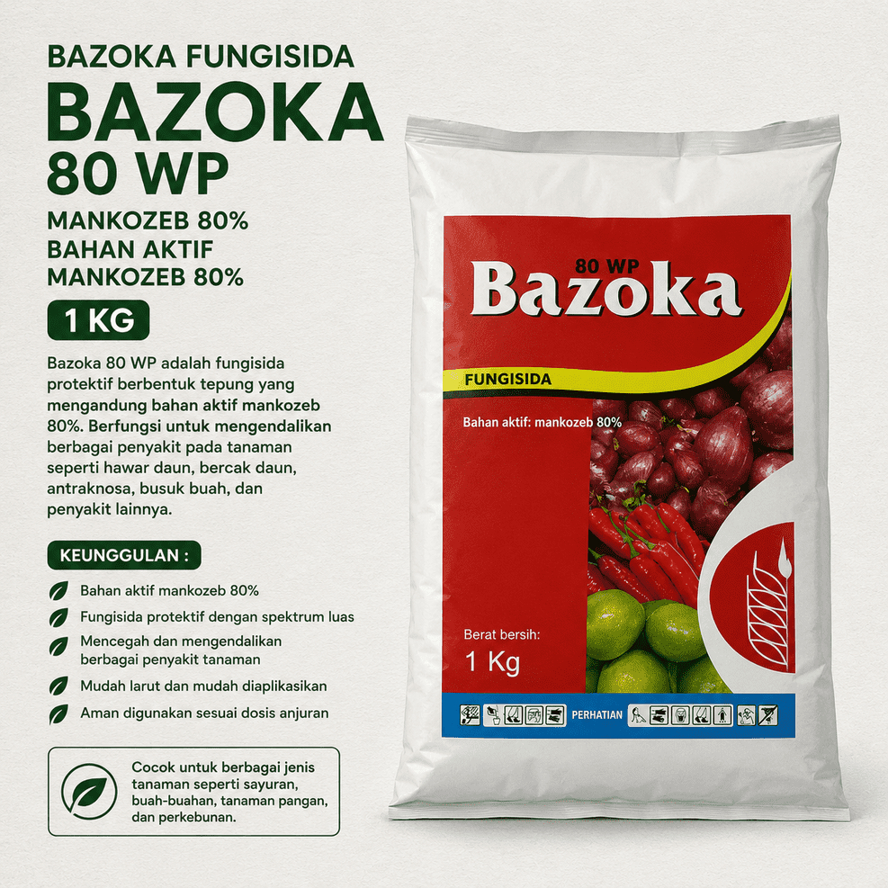 BAZOKA FUNGISIDA BAZOKA 80 WP MANKOZEB 80% BAHAN AKTIF MANKOZEB 80% 1 KG