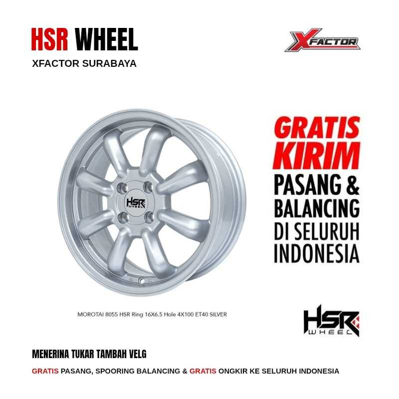 Velg Mobil HSR MOROTAI 8055 R16X6.5 H 4x100 Et40 100% ORIGINAL Gratis Pasang Spooring & Gratis Ongki