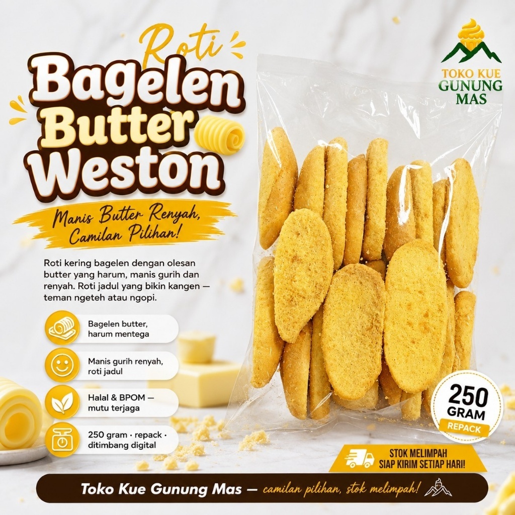 Roti Bagelen Butter Weston 250gr / Bagelan Mentega Roti Kering Bagelen Butter Jadul Manis