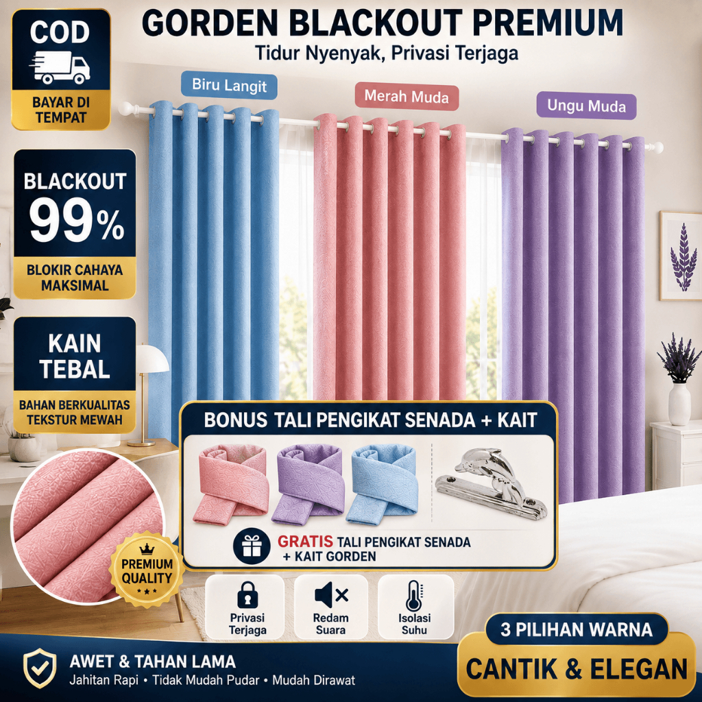 Gorden Blackout Pink Premium Tirai Jendela Minimalis Modern Warna Merah Muda Kamar Tidur Ruang Tamu 