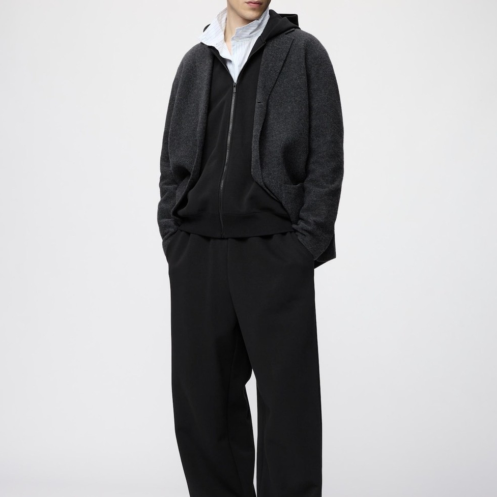 UNIQLO Sweat Wide Pants Celana Wide Leg Black Pria XS - Preloved