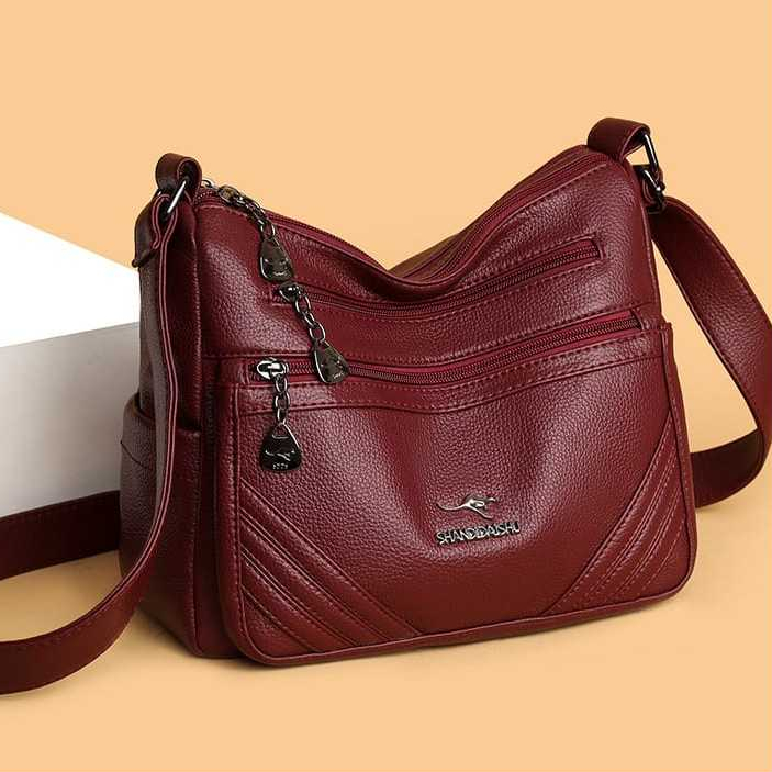 Tas Selempang Wanita Import Kapasitas Besar, Banyak Kompartemen, Kulit Asli, Kulit Lembut, Model Wan