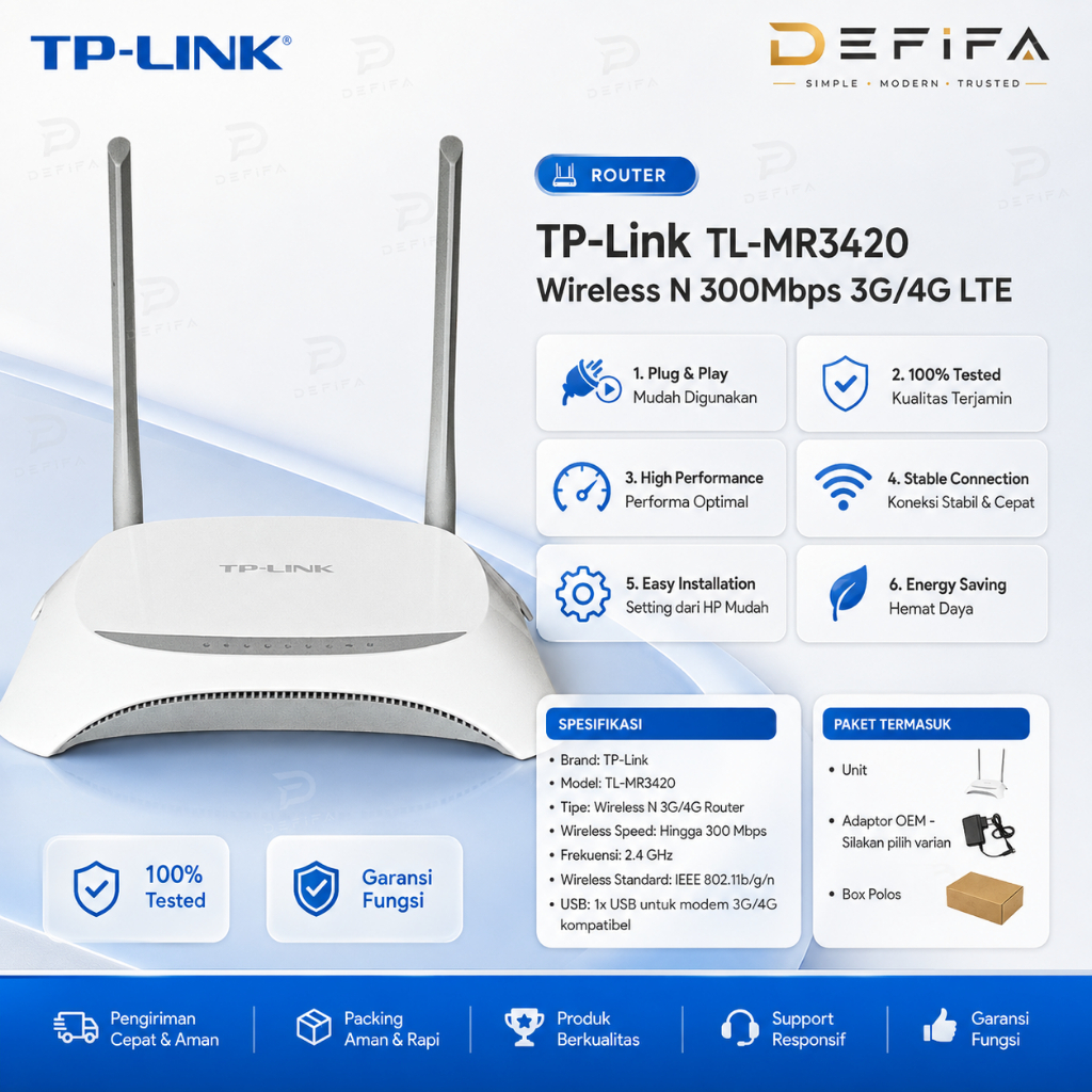 TP-Link TL-MR3420 Modem Router Wireless Wifi 3G/4G LTE Repeater 300 Mbps