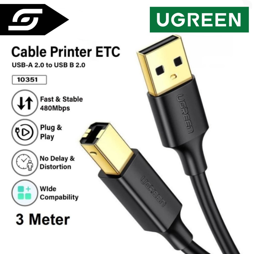 Ugreen 10351 Kabel Printer / Scanner Usb 2.0 Male to Usb Type B Male - Kabel Printer Ugreen 20847 Or