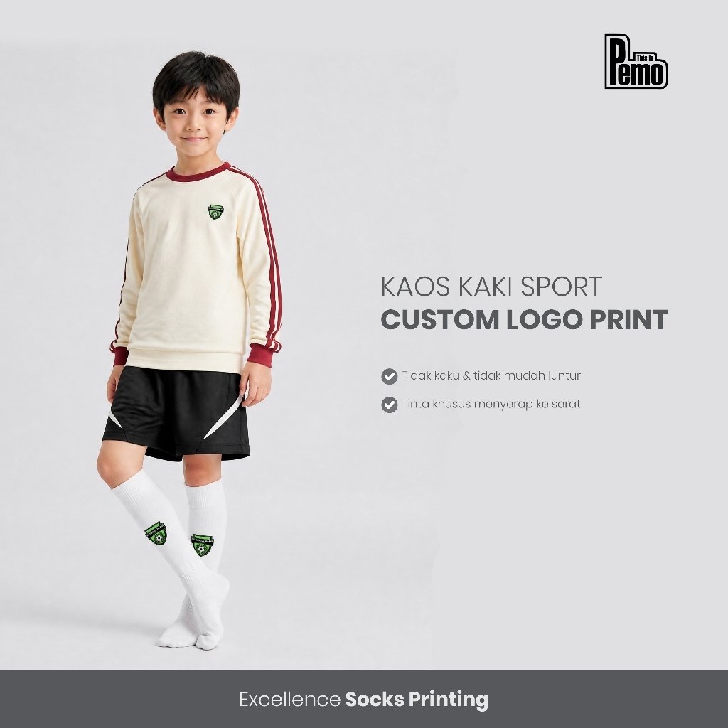 THIS IS PEMO - Kaos Kaki Custom Logo Olahraga Panjang Sepak Bola Futsal Anak