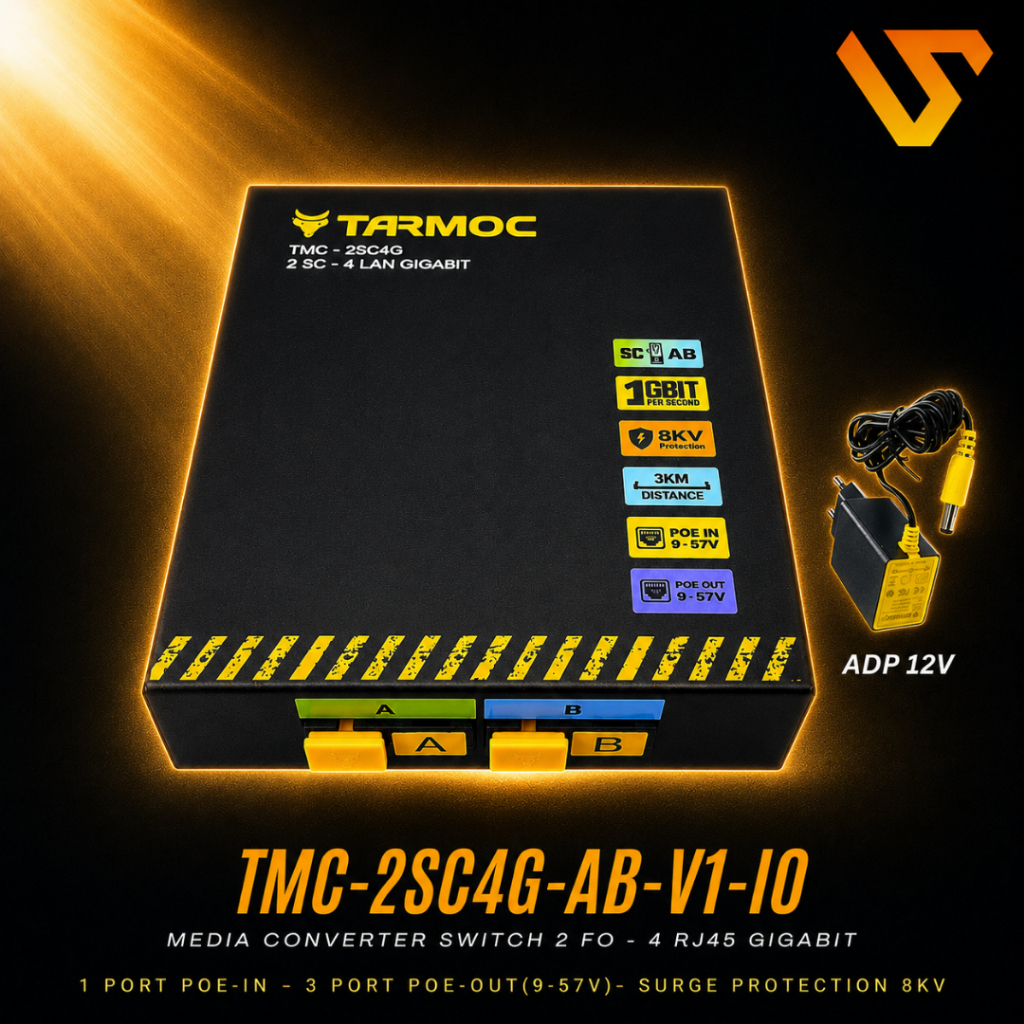 Tarmoc TMC-2SC4G-AB-V1-IO | Switch 4 Port Gigabit POE + 2 SC FO | Switch 4Port IP Camera CCTV POE in