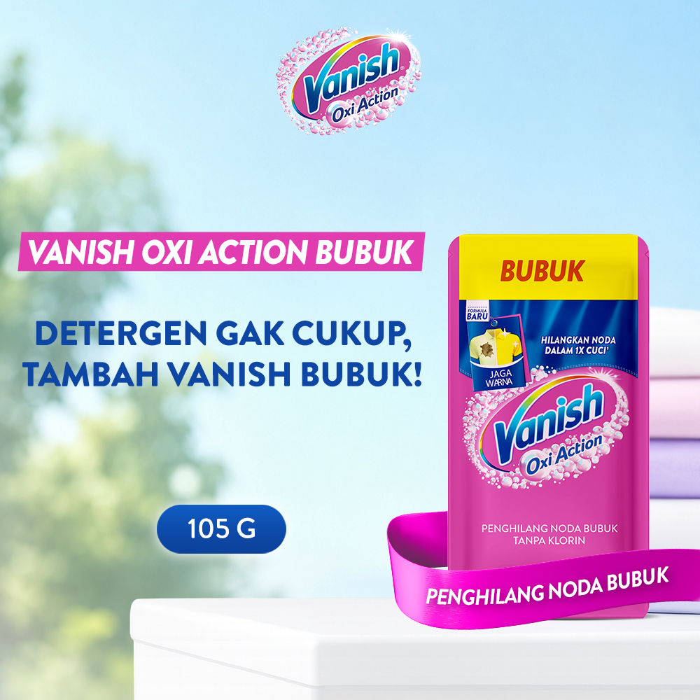 Vanish Bubuk Penghilang Noda Pakaian Pink Pembersih Noda Baju Membandel 105gr