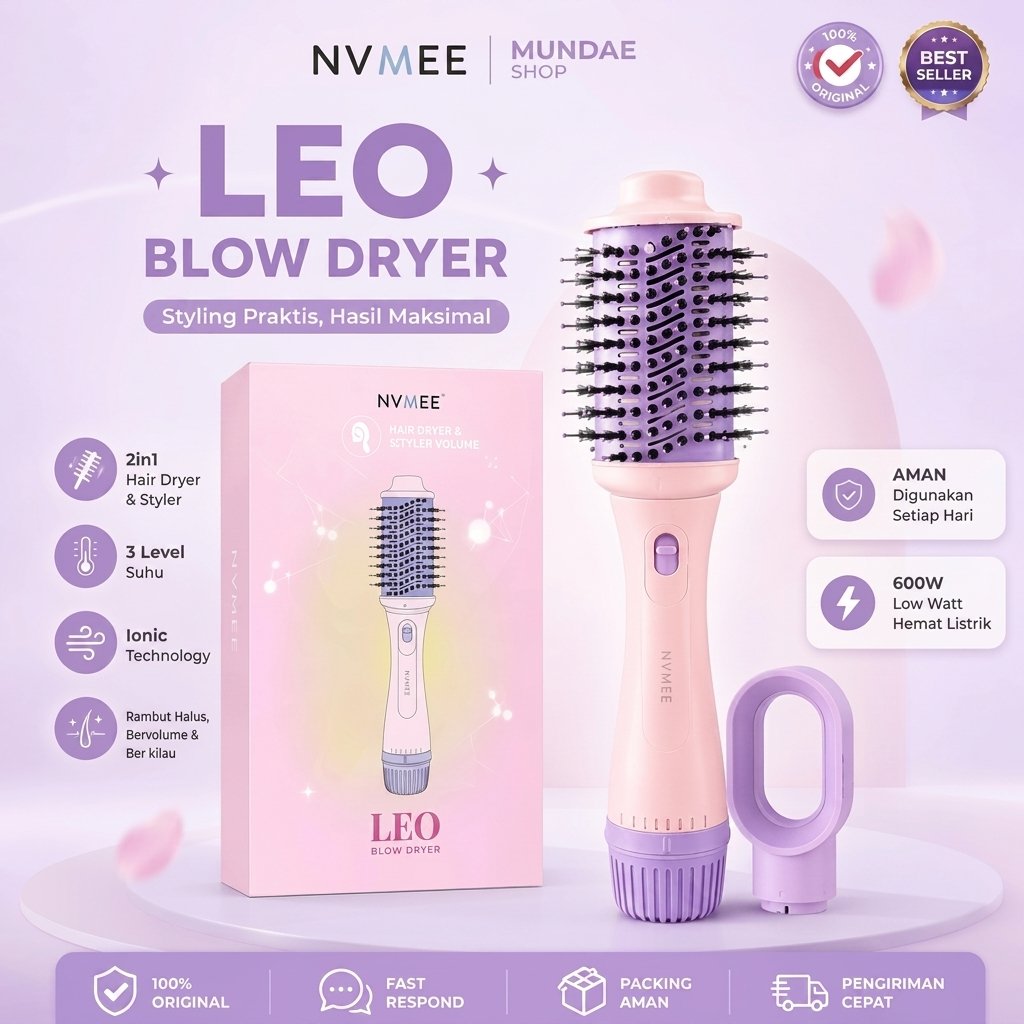 NVMEE  LEO Blow Dryer Sisir Pengeriring Hot Air 2in1 Low Watt
