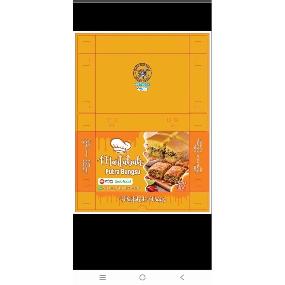 dus martabak custom/dus roti bakar/dus parfum/dus chiken/dus serabi