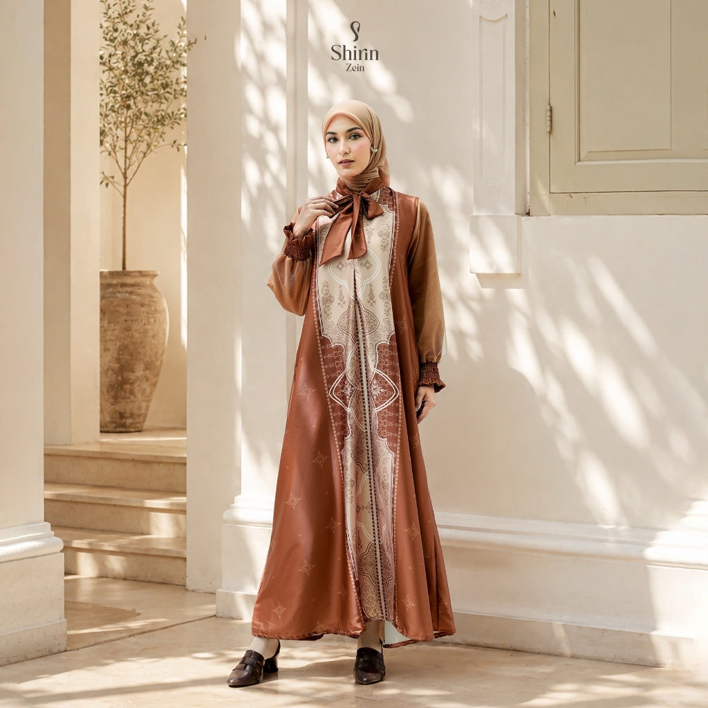 Shirin Zein - Gamis Dress Bahan Arabian Silk Lebaran 2026 Mewah Elegan Motif Etnik Melisa Series