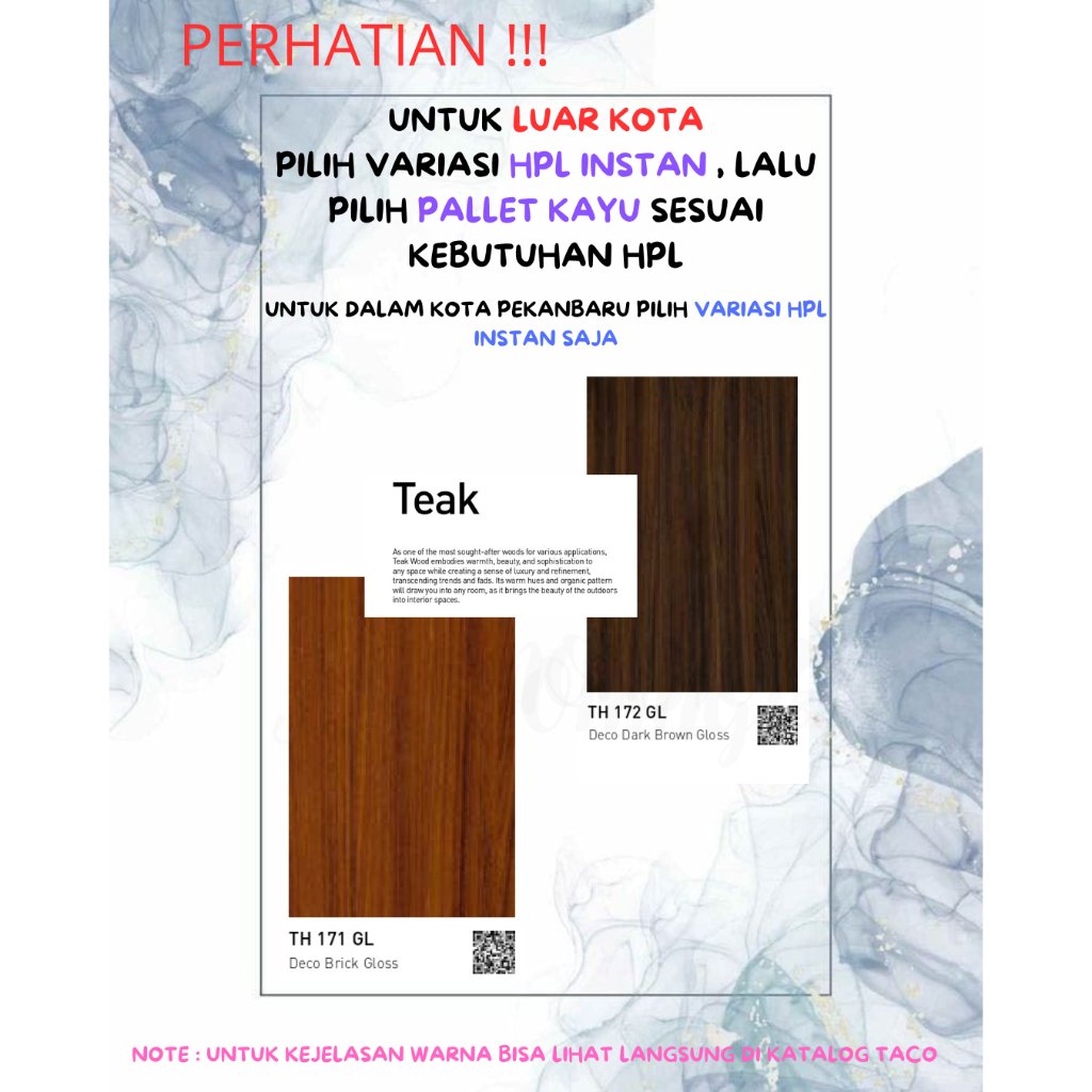 (LUAR KOTA WAJIB PALLET KAYU) HPL TACO WOODGRAINS GLOSS TH 171 GL / TH 172 GL (BACA DESKRIPSI SEBELU
