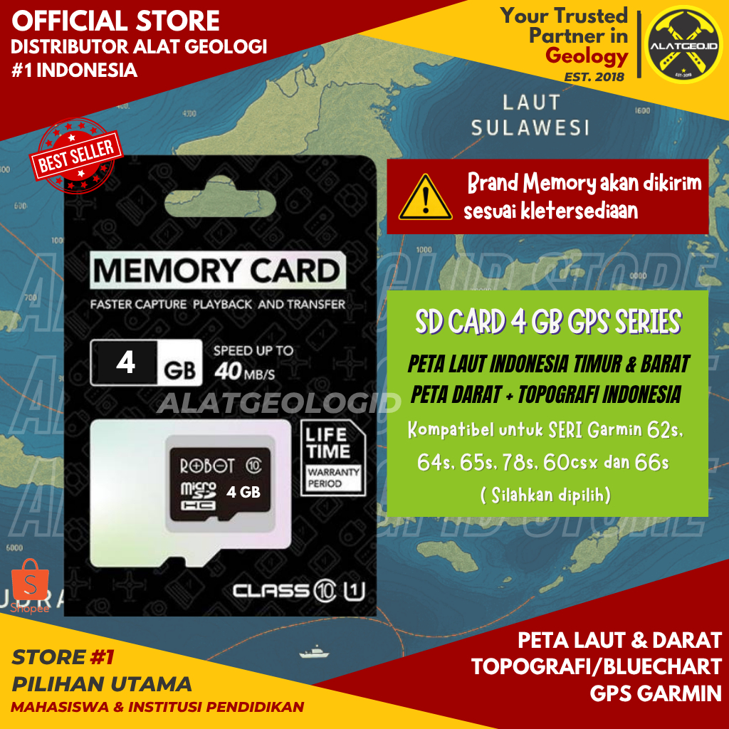 Peta Garmin 64s 62s 78s 66s 65s 79s Indonesia Darat Laut Barat Timur Micro SD Card Map