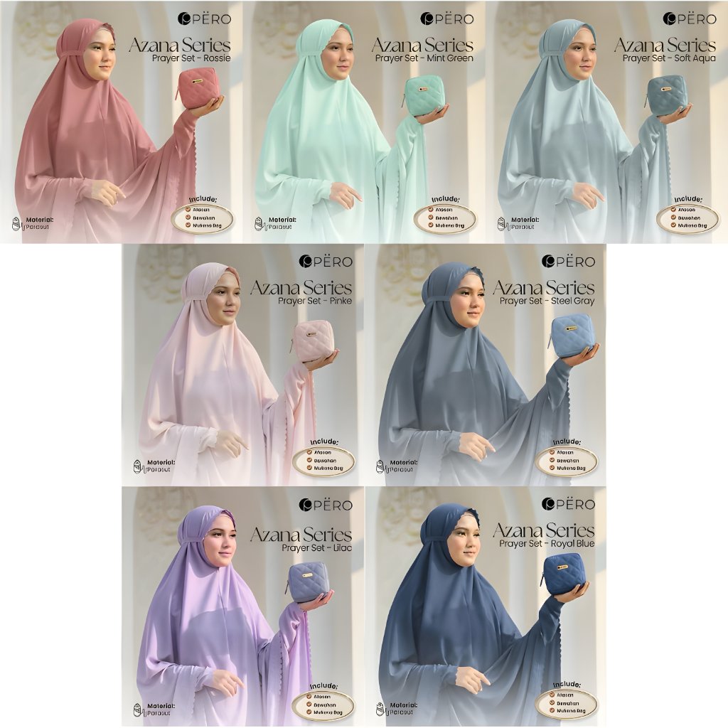 Pero Azana Prayer Set Series Mukena Travel with Mini Pouch - Mukena Kecil dengan Tas - Mukena Bahan 