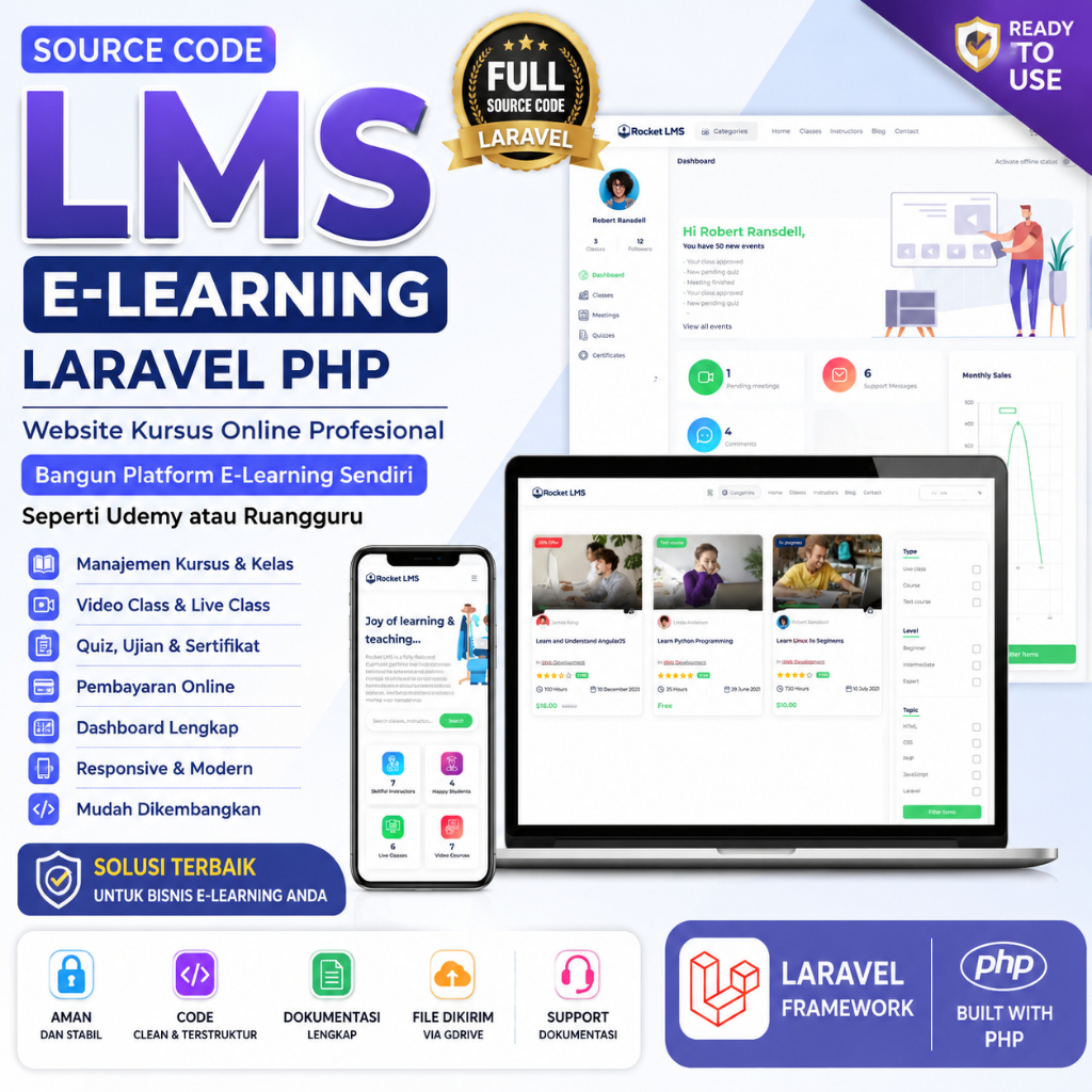 Source Code LMS E-Learning Laravel PHP | Website Kursus Online, Sekolah & Training + Admin Panel