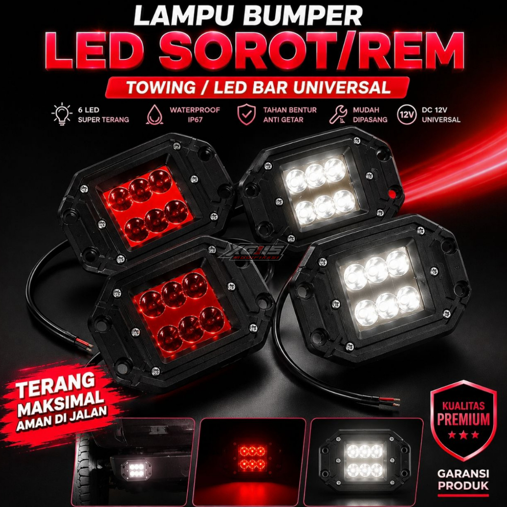 Lampu Bumper Towing Mobil LED Bar Universal 12V Sorot Putih Merah 6 LED Terang Maksimal Waterproof I