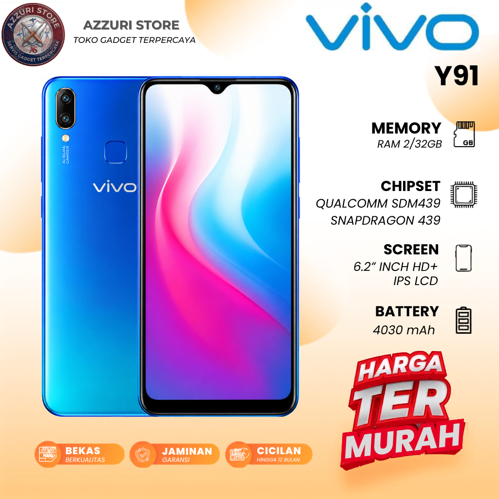 HP Vivo Y91 RAM 2/32GB Snapdragon 439 Second Bergaransi Normal Siap pakai