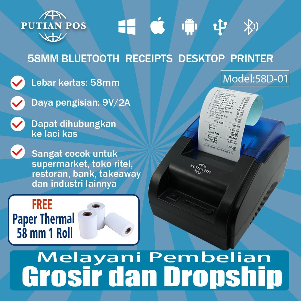 Printer termal Bluetooth, printer resi pengiriman, mesin kasir, printer nota, grosir murah per karto