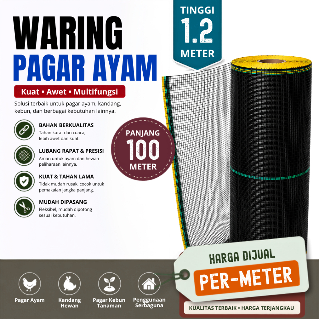 Jaring Waring Pagar 100 Meter Harga Permeter Termurah / Waring Pagar Ayam / Jaring Waring Pagar Tana