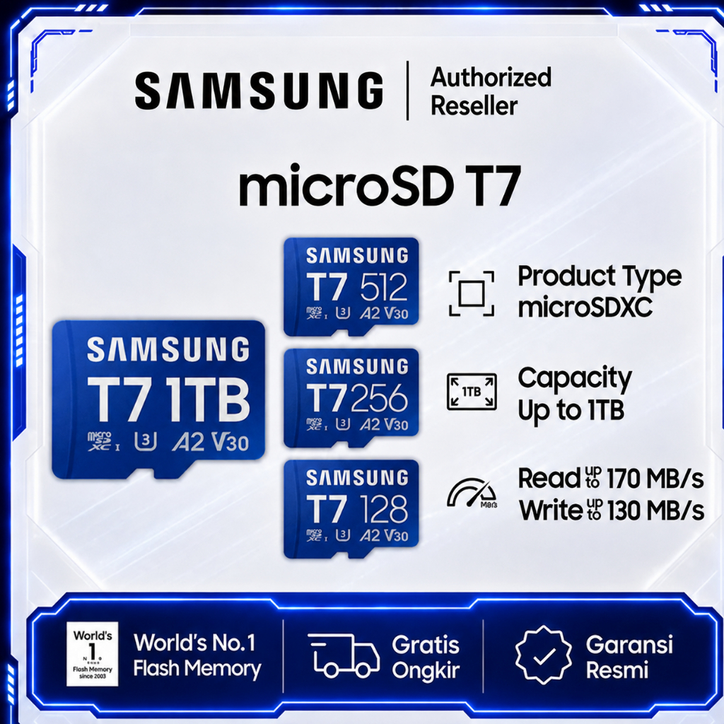 Samsung MicroSD T7 128GB / 256GB / 512GB / 1TB UHS-I U3 V30 A2 170MB/s Micro Sd Memory Card Kartu Me