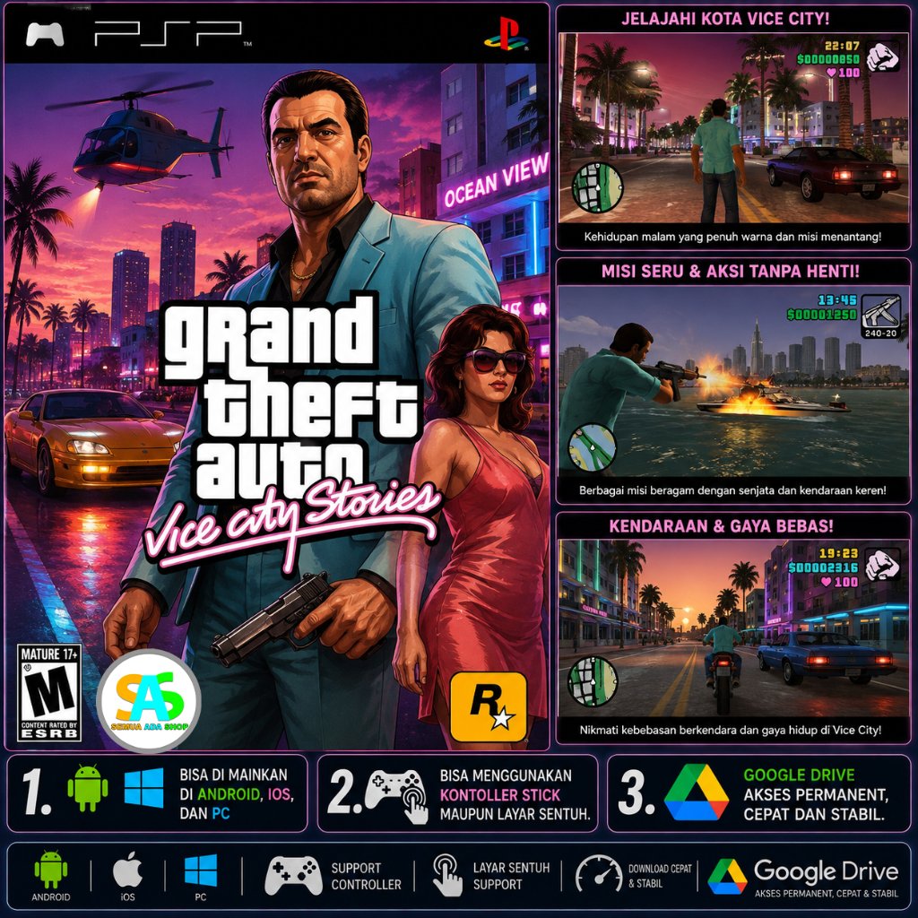 GTA VICE CITY STORIES PSP GAME MAINKAN DI PC | ANDROID | IOS