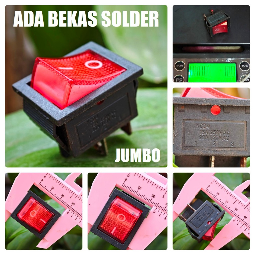 (copotan) SAKLAR KOTAK JUMBO NYALA MERAH BESAR 4pin 4 kaki pin indikator kcd4 15a 250v ac 20a 125v a