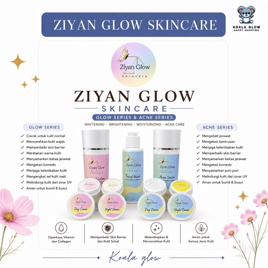 Ziyan Glow Skincare Original BPOM Paket Skincare Wajah Perawatan Harian