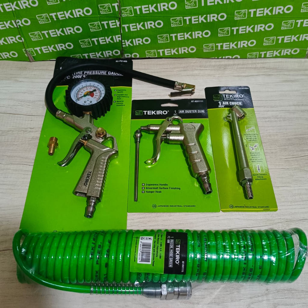 PAKET TEKIRO Alat Kompresor Selang Spiral 6 Meter / Air Chuck Gun - Semprotan Angin / Inflator Gun 3