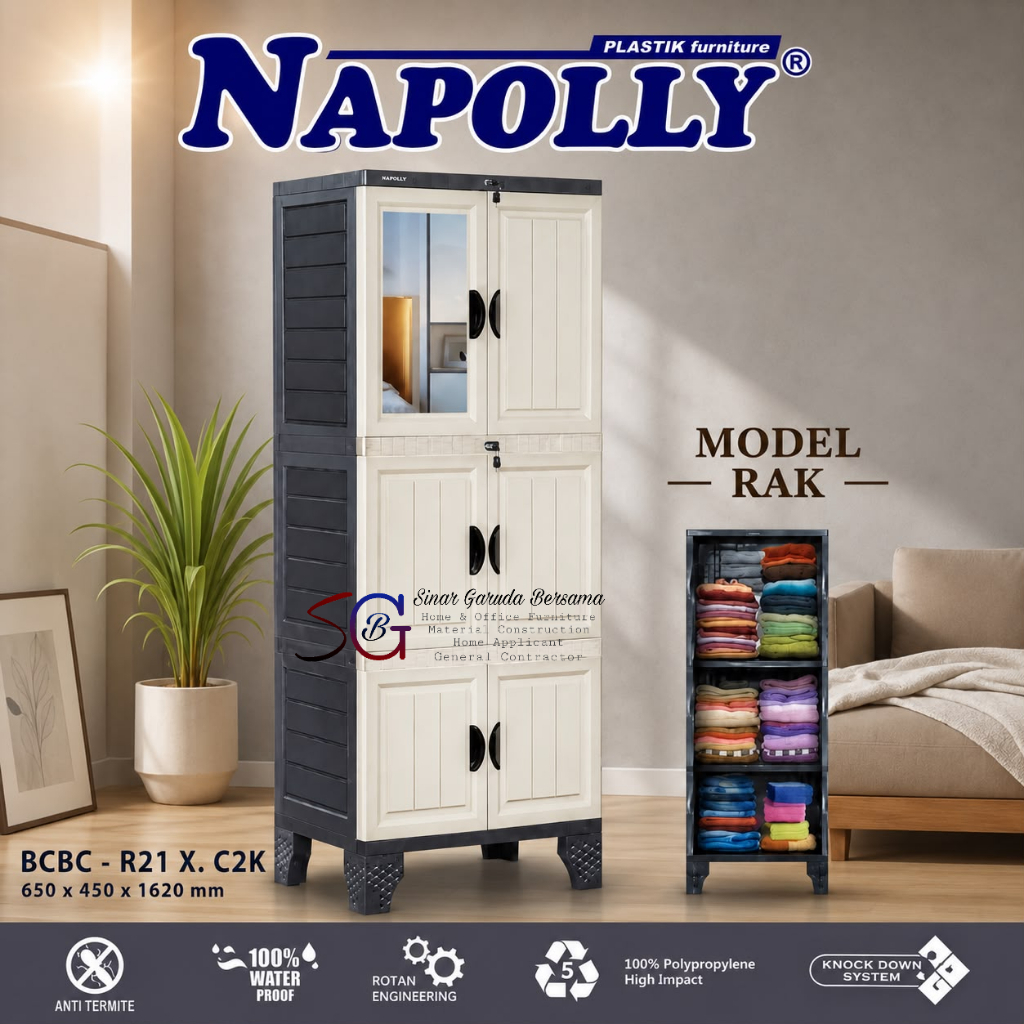LEMARI PAKAIAN PLASTIK BY NAPOLLY /LEMARI SERBAGUNA / LEMARI BAJU BCBC R21 X C2K