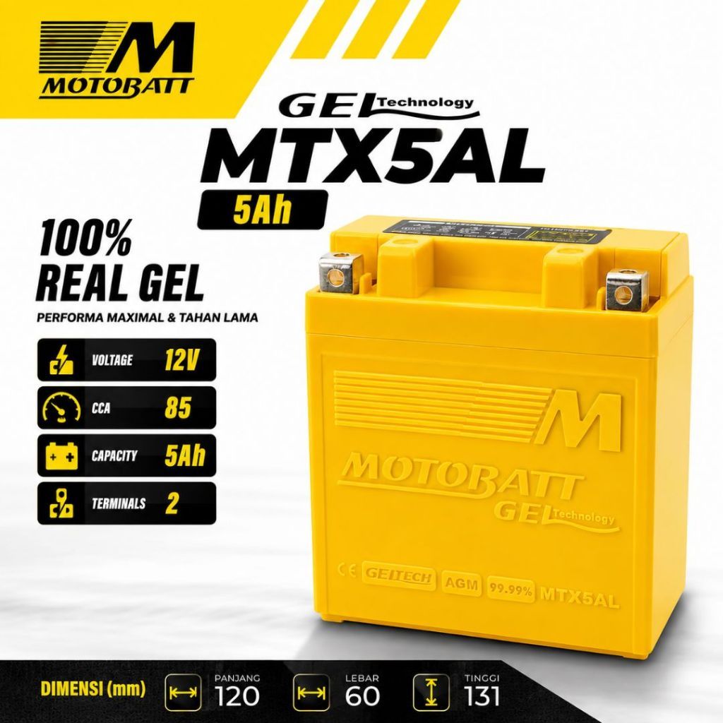 Aki Gel Motobatt MTX5AL 12V 5Ah CCA 85 ACCU Supra X Vega Shogun Mio Smash Titan Original