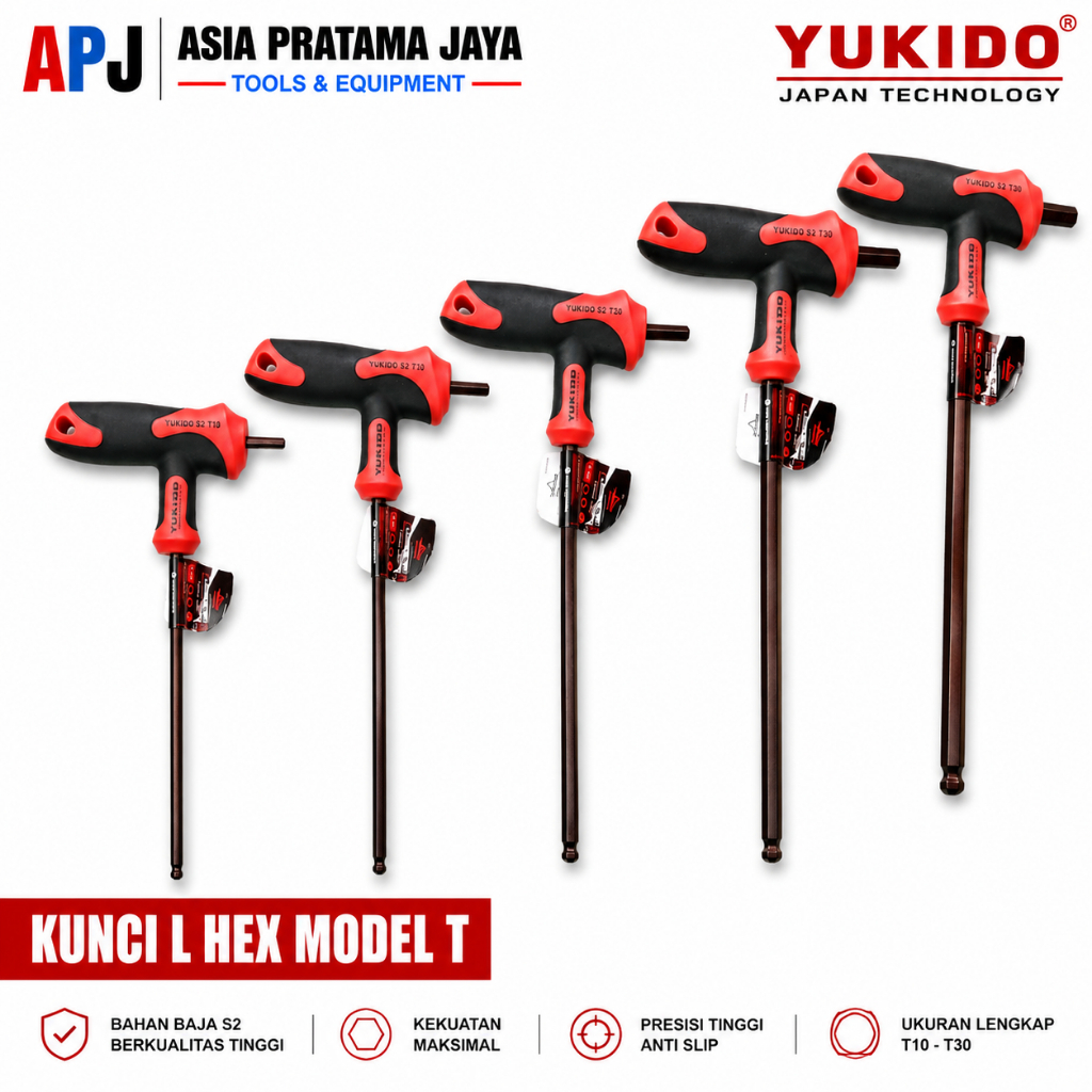 Kunci L Satuan Model T Hex Shape Hex Key 4 , 5 , 6 , 8 , 10 mm Kunci L Set Kunci L Gagang T Kunci T 