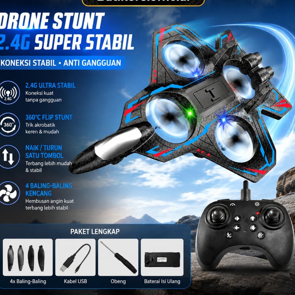 Mainan Pesawat Terbang Remote Control Anak Led Fighter Plane AirPlane Foam Rc 360° Charge