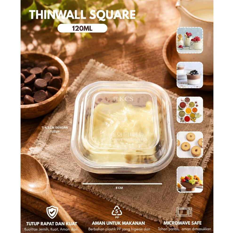 Thinwall Square Mini 120ML Cup Dessert thinwall kotak Merk KCS