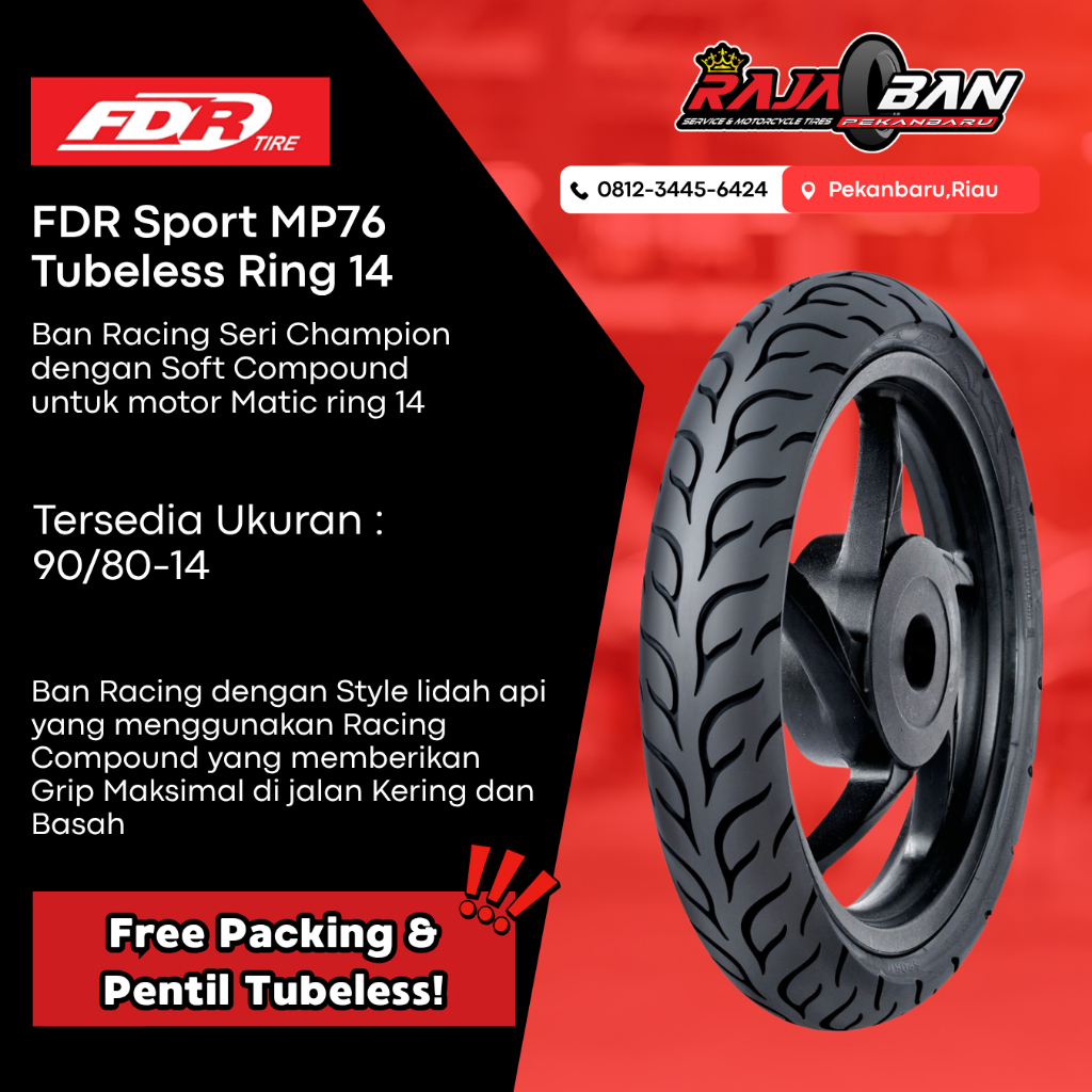 FDR CHAMPION Sport MP 76 90/80-14 Ring 14 90/80 Tubeles Tubbles Soft Compound MP76 Ban Motor Vario M