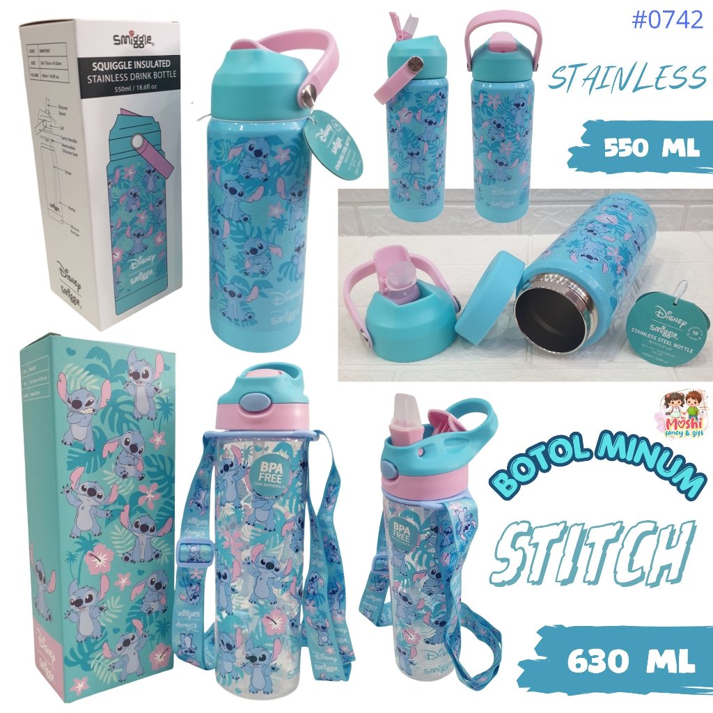 Botol Minum Motif Stitch / Tempat Botol Minum Stitch / Botol Flip Stitch Anak Tali Panjang