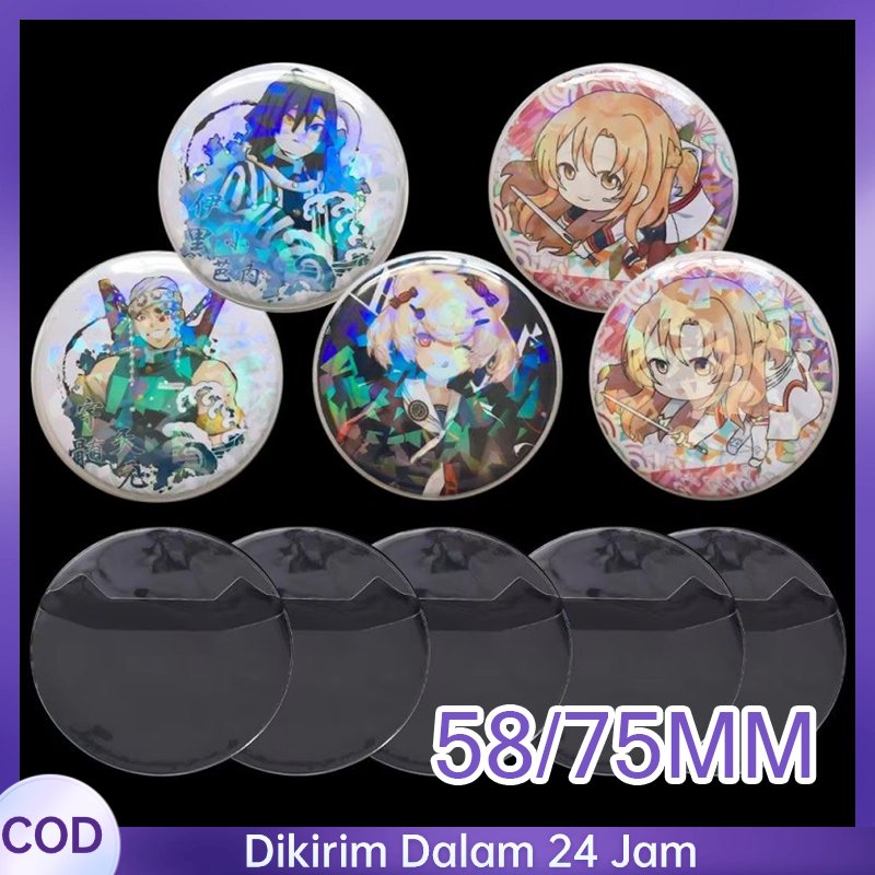 50pcs Pvc Badge Cover 58/75mm Bulat Badge Pin Protector Tahan Gores 75mm Badge Cover
