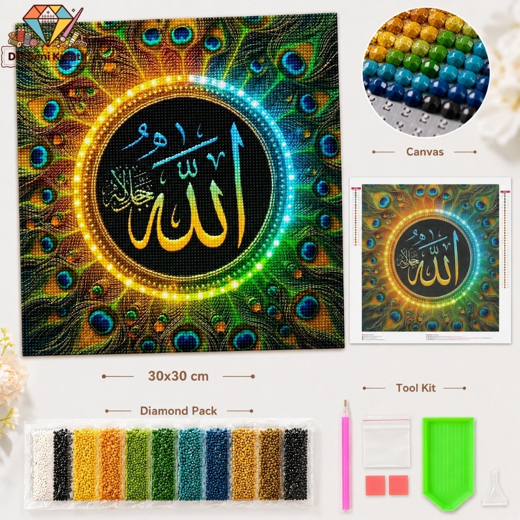 5D Penuh Bor Diamond Lukisan Muslim Allah Peacock 30x30cm DIY Seni Kerajinan Dekorasi Rumah