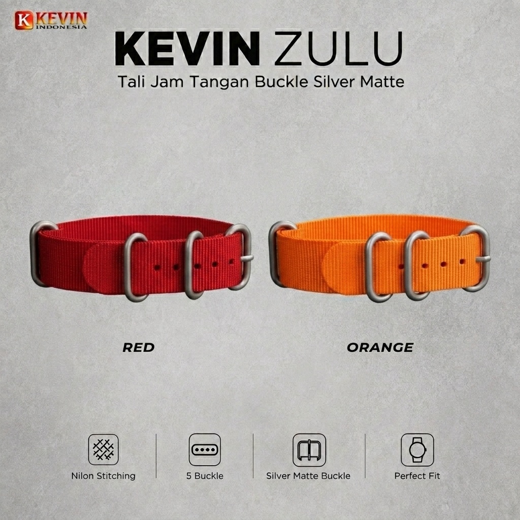 KEVIN ZULU Tali Strap Jam Tangan Seiko 18mm Silver Matte Metal Buckle