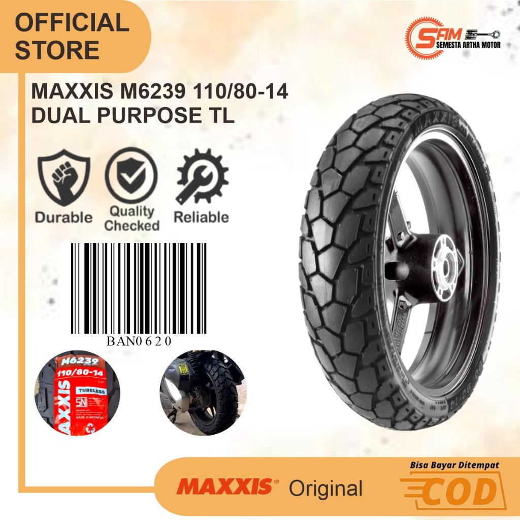 MAXXIS 110/80-14 M6239  Dual Purpose Ban Motor Tubeless Depan PCX ADV Aerox Belakang Vario