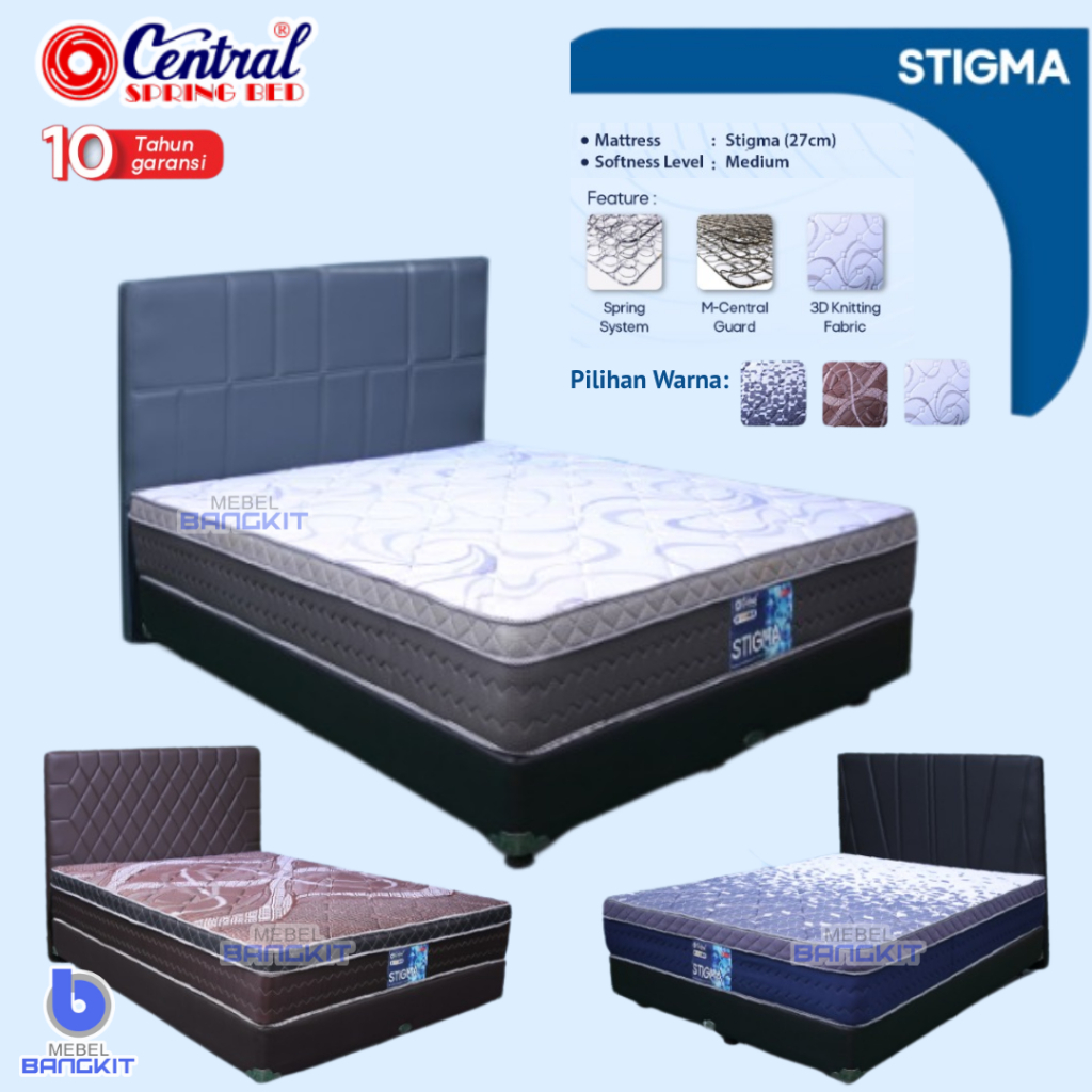 Matras Central Stigma Plush top Springbed Empuk Putih, coklat Kasur saja/ Set divan sandaran 120x200