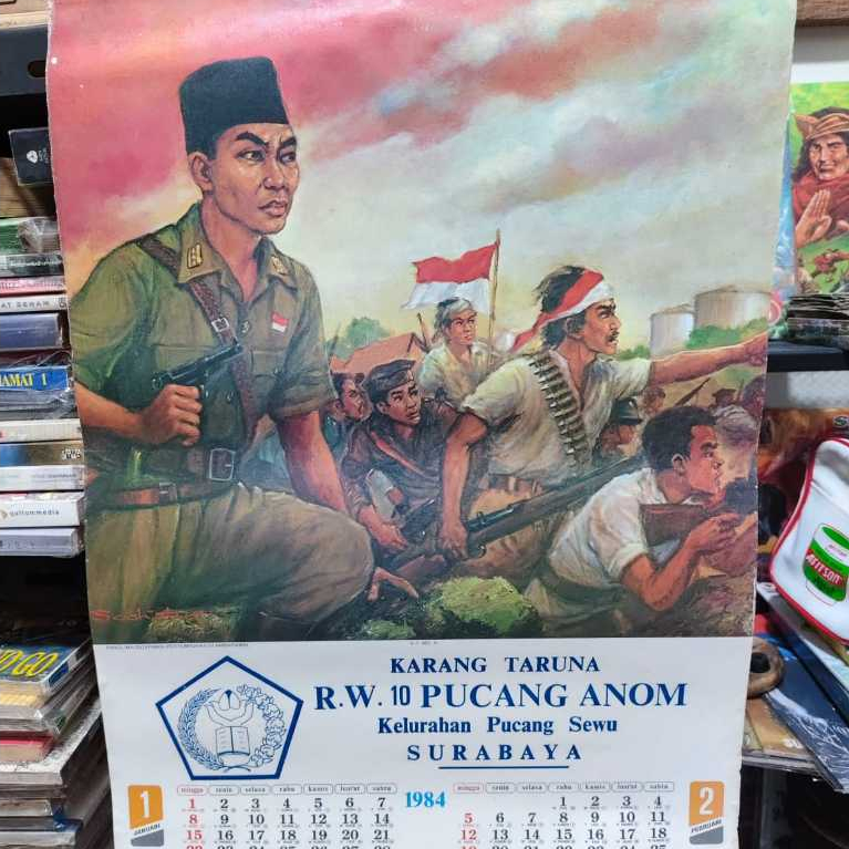 PAJANGAN CAFE KOLEKSI KALENDER JADUL KELENDER TAHUN 1984 LUKISAN PERJUANGAN