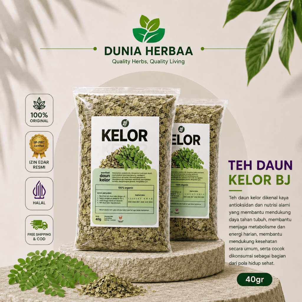 Teh Daun Kelor Organik 40gr Moringa Tea - Teh Kelor Kering Organik - Teh Kelor Utuh - Teh Daun Kelor