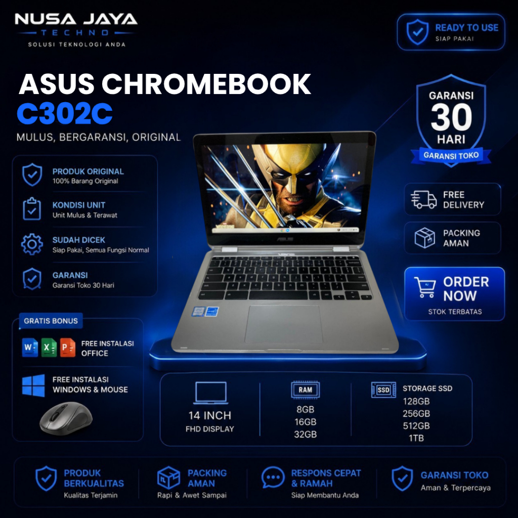 Asus Chromebook C302C Core M3 RAM 4GB 64GB
