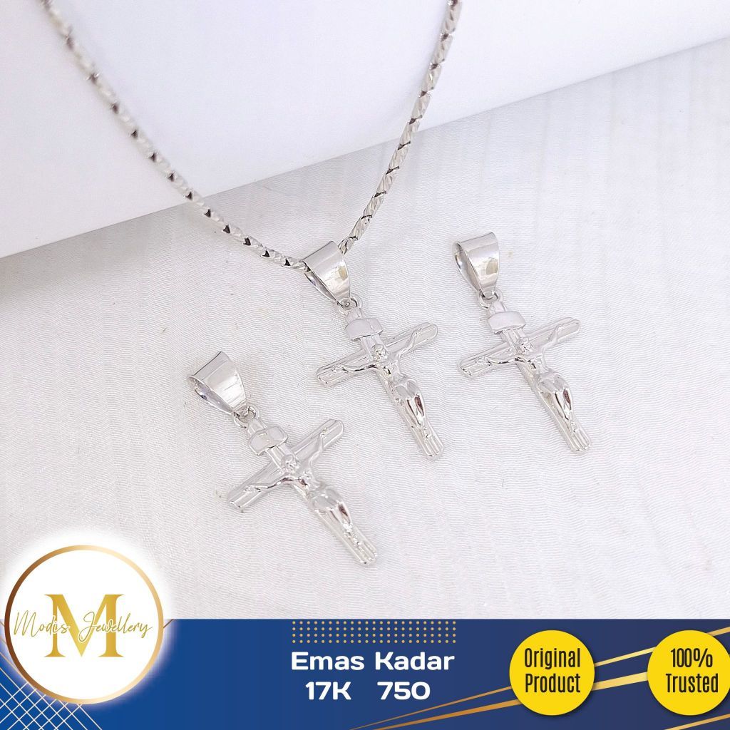 MODIS JEWELLERY - Liontin Salib Khatolik Putih - Emas 17k  750
