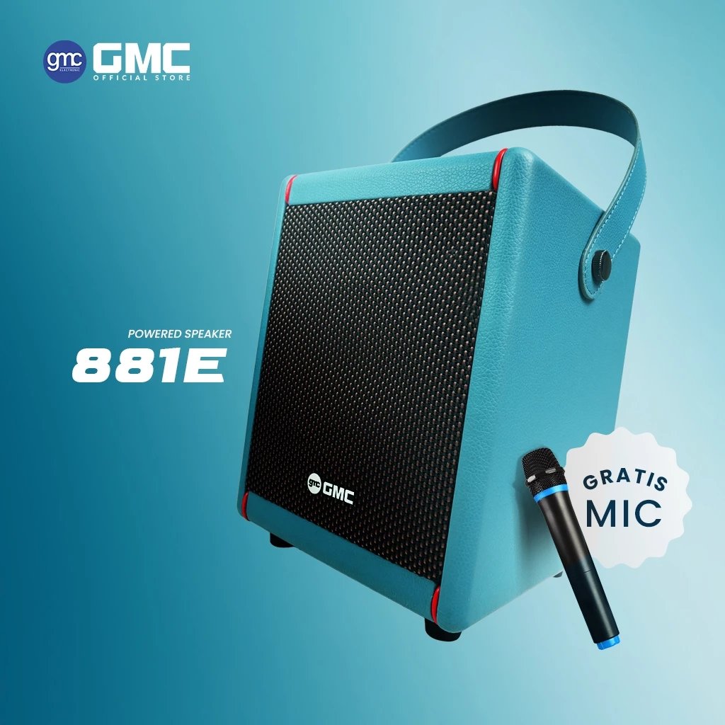 GMC Speaker 881E – Bluetooth Karaoke Speaker 4" – 125W, Gratis 1 Wireless Mic, Karaoke Jack