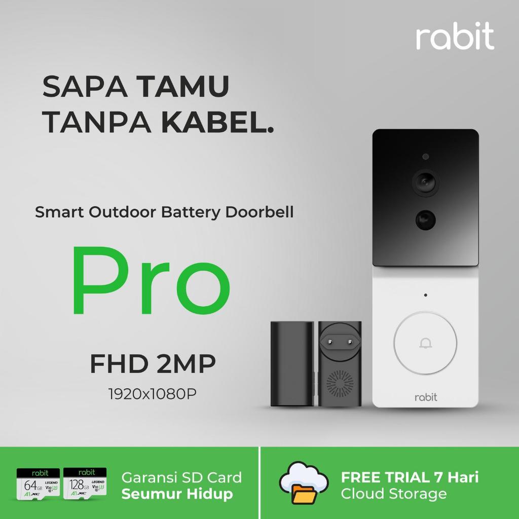 RABIT SMART DOOR BELL WIRELESS IP CAMERA CCTV WIFI OUTDOOR WATERPROOF ULTRA WIDE ANGLE TANPA KABEL F