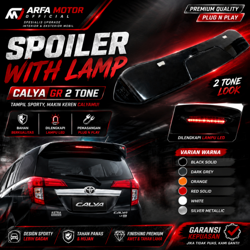 Spoiler Toyota Calya GR 2 Tone With Lamp LED Plug N Play Premium Quality Tampilan Sporty Racing