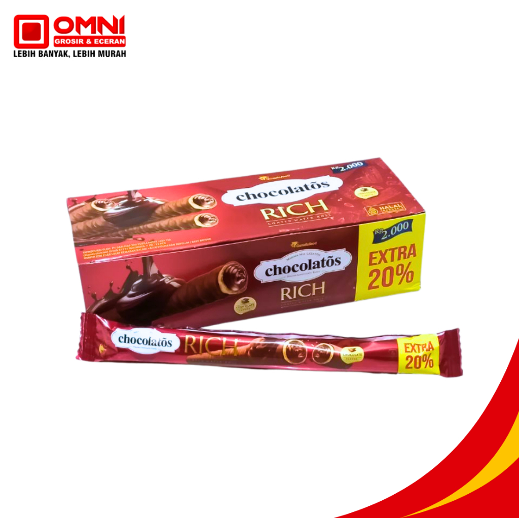 Chocolatos Rich Wafer Roll - 12 pcs, Rasa Coklat Italia, Krim Coklat Berlimpah